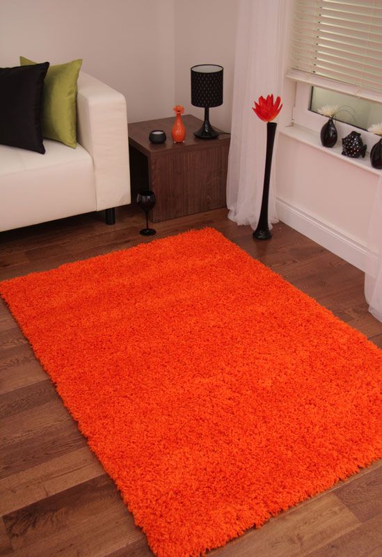 Thick Orange Contemporary Hall Runner Rug Soft Shaggy Long Stockholm